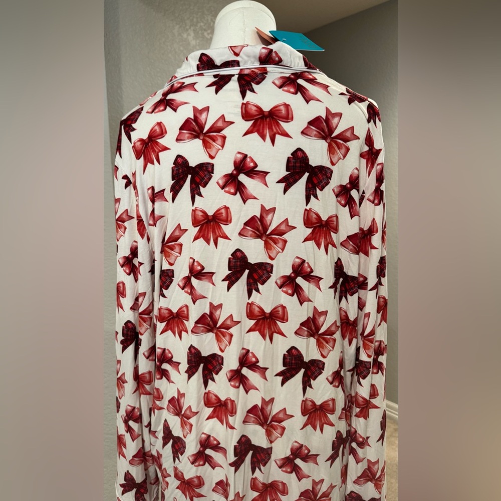 NWT Posh Peanut Holiday Christmas Red Bow Women’s Luxe Pajama Pant Set w/ Pocket - Picture 12 of 16